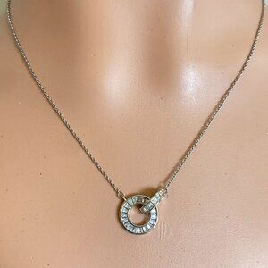 FAC Baguette Crystal Interlocking Silver Tone Necklace